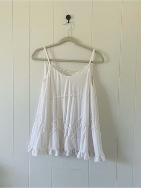 POL White Lace-Trim Spaghetti Strap Tank Top
